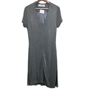 Zara Collection Womens Size Large Grey Knit V Neck Short Sleeve Midi Dress NEW